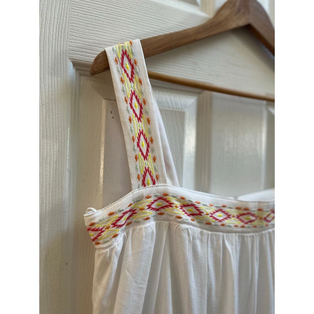 Blue Rain White Square Neckline Boho Tiered Mini Sun Dress Large 34 Inch Long - Picture 6 of 15